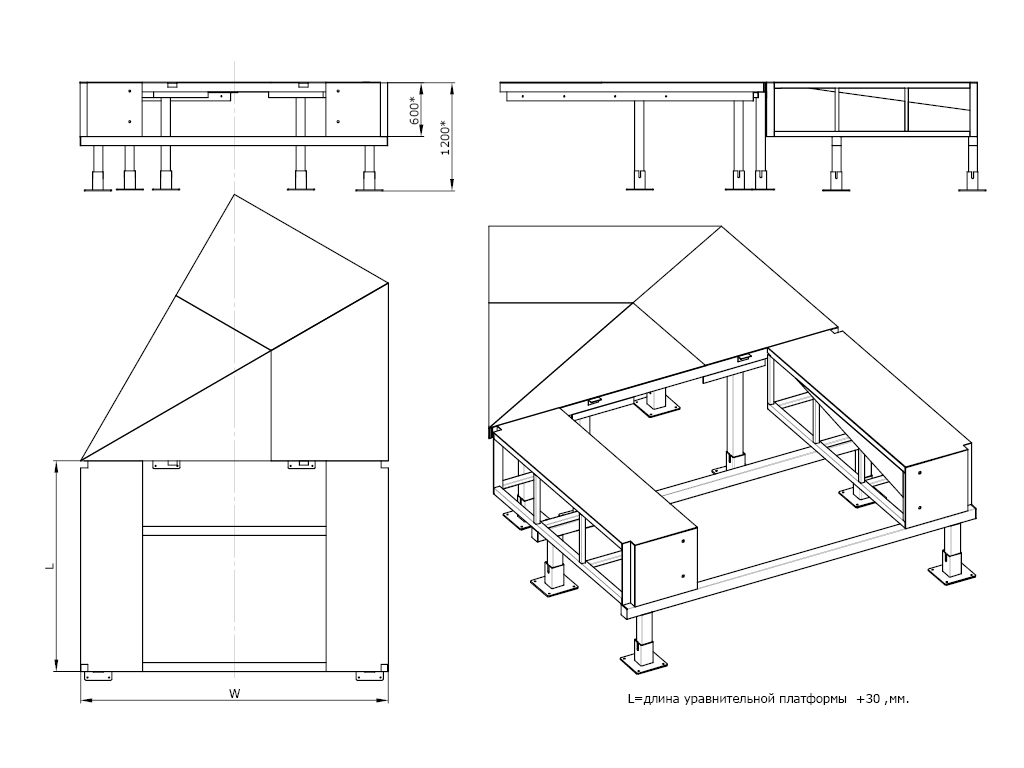 与建筑物外墙呈30°的装卸货平台底部托架FEH30及其内安装的舌板翻转式装卸货平台